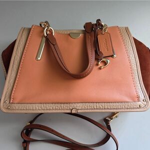 🍁Coach Suede Leather Colorblock Dreamer Satchel Crossbody Bag In Sunrise